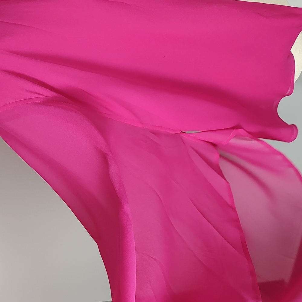 🩷HP🩷 Yves St Laurent Rive Gauche Haute Pink Chiffon Gown Cover-Up Rare! - Picture 12 of 14